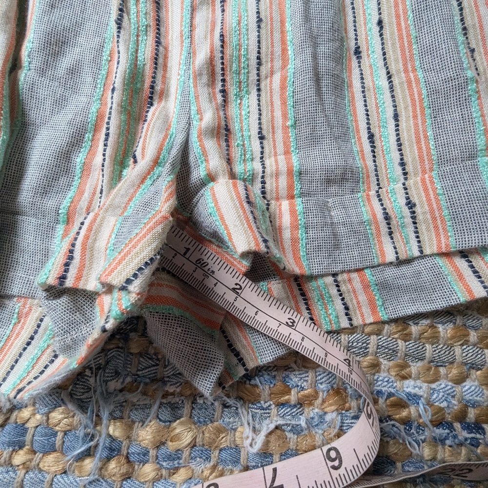 Striped Rayon Boho Shorts L Elastic Waist Drawstring Beachy Festival Resort Sage - Picture 3 of 9